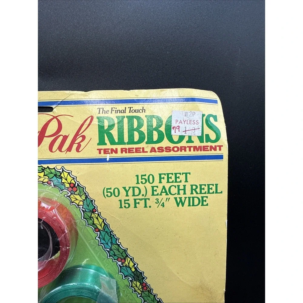 Vintage Christmas Ribbon Papercraft‎ Colors Gift Wrap New NOS 150 Ft